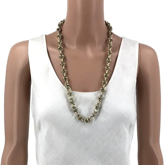 Chunky Chain Necklace Gold Tone Silver 28 Inch Length - Picture 3 of 4